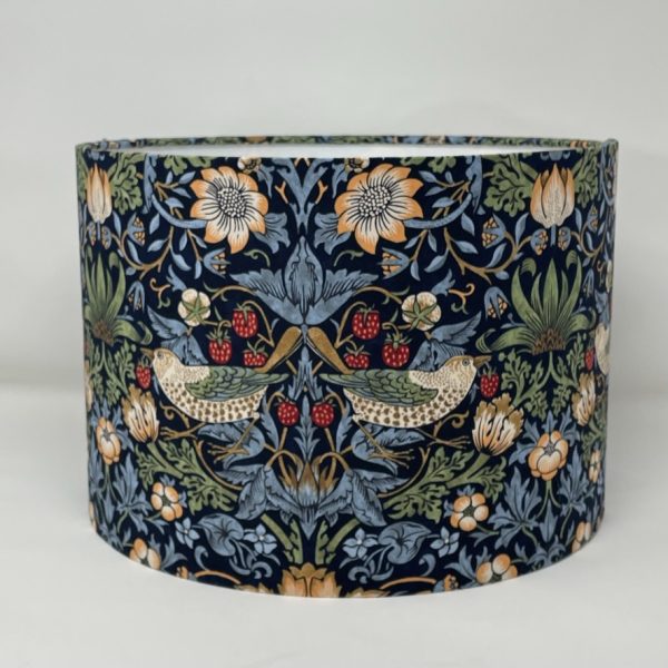 William Morris Strawberry Thief drum lampshade in Indigo by Fait par Moi