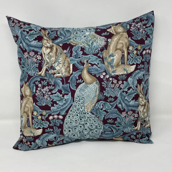 William Morris Forest cushion in aubergine & teal by Fait par Moi