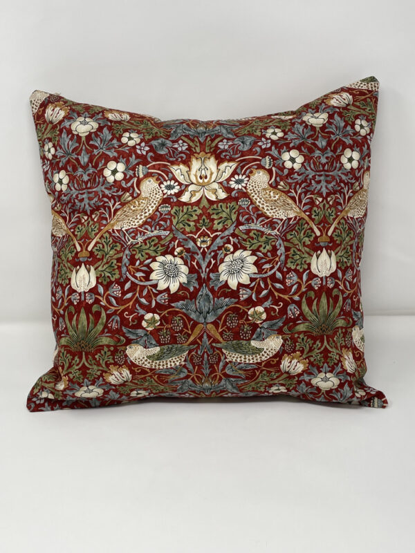 William Morris Strawberry Thief design cushion (red)