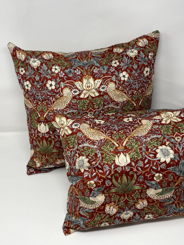 William Morris Strawberry Thief design cushion (red)