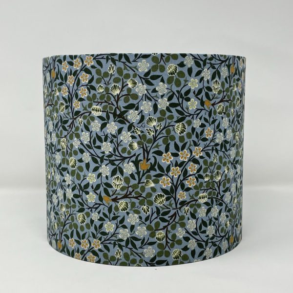 Clover Mural drum lampshade in a blue William Morris designed fabric by Fait par Moi 2