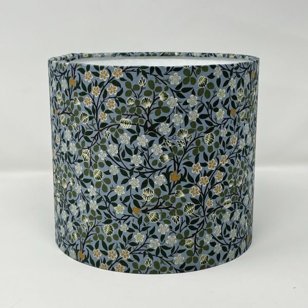 Clover Mural drum lampshade in a blue William Morris designed fabric by Fait par Moi