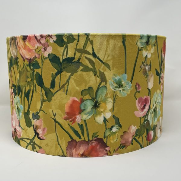 Wild Meadow floral velvet drum lampshade in Ochre by Fait par Moi 2