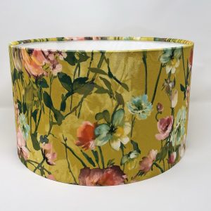 Wild Meadow floral velvet drum lampshade in Ochre by Fait par Moi