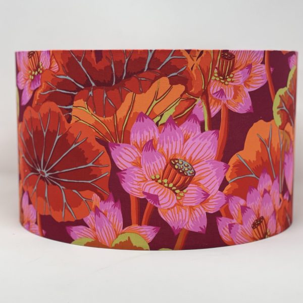 Kaffe Fassett Lake Blossoms drum lampshade in red by Fait par Moi