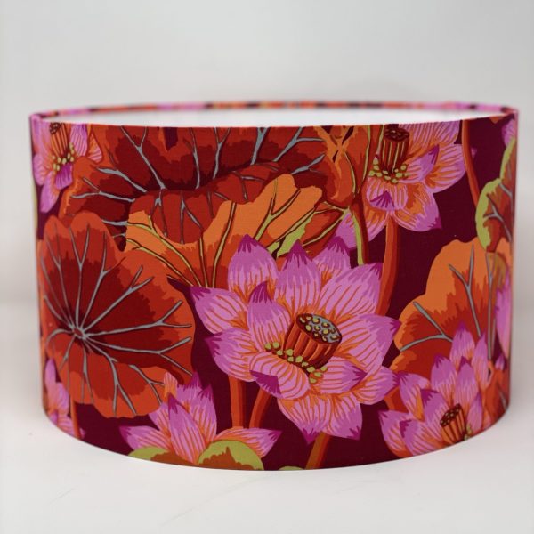 Kaffe Fassett Lake Blossoms drum lampshade in red by Fait par Moi