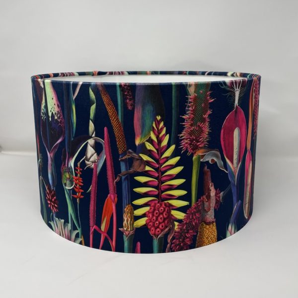 Borneo in Midnight velvet handmade drum lampshade by Fait par Moi