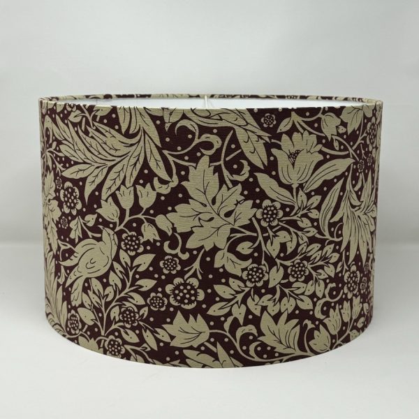 William Morris inspired birds drum lampshade in burgundy by Fait par Moi