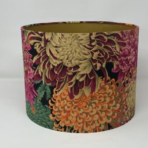 Japenese Chrysanthemum drum lampshade with a brushed gold lining by Fait par Moi