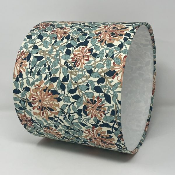 William Morris Honeysuckle drum lampshade in teal and pink by Fait par Moi 2