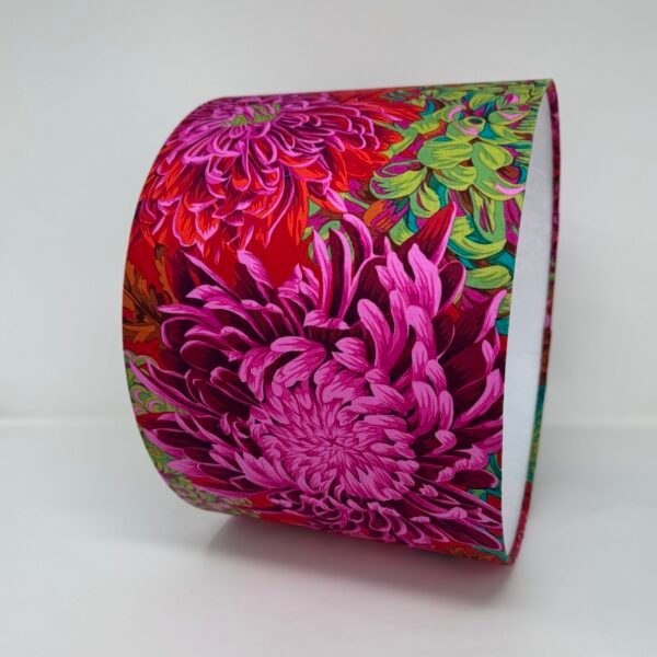 Japanese chrysanthemum drum lampshade in scarlet fabric by Fait par Moi 3