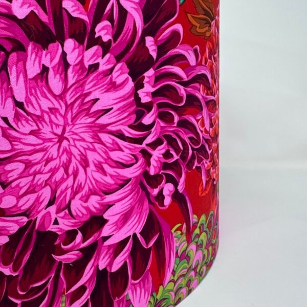 Japanese chrysanthemum drum lampshade in scarlet fabric by Fait par Moi 4