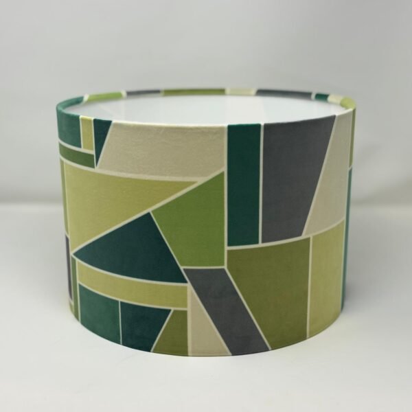 Green geometric velvet handmade lampshade by Fait par Moi