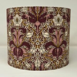Handmade barbed berry lampshade featuring the William Morris Spring Thicket floral pattern by Fait Par Moi.