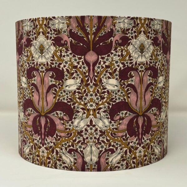 Handmade barbed berry lampshade featuring the William Morris Spring Thicket floral pattern by Fait Par Moi.