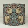 Handmade teal and plum lampshade featuring the William Morris Pimpernel floral pattern by Fait Par Moi.