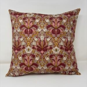 Handmade William Morris Spring Thicket Barbed Berry cushion by Fait par Moi featuring an Arts & Crafts floral design in genuine FreeSpirit Fabrics cotton.