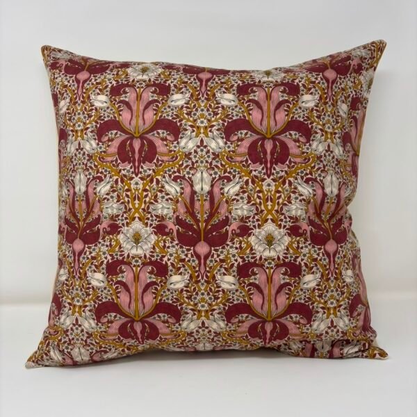 Handmade William Morris Spring Thicket Barbed Berry cushion by Fait par Moi featuring an Arts & Crafts floral design in genuine FreeSpirit Fabrics cotton.