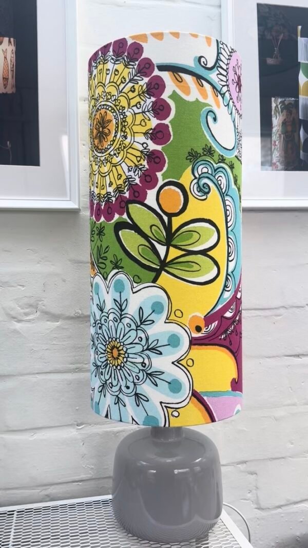 Calvados 20cm diameter by 50cm high statement lampshade with vibrant retro-inspired floral fabric