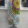 Side view of Calvados tall cylinder lampshade showing colourful botanical flowers and swirling patterns