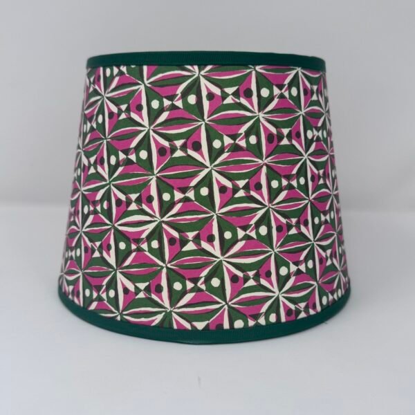Handmade Cambridge Imprint pink and green Empire lampshade with a 20cm bottom diameter